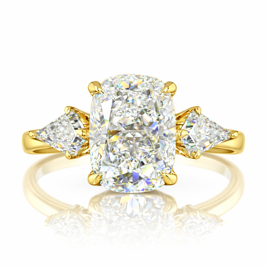 ANYA | 3.8 cts Cushion Brilliant Diamond 3-Stone Ring in Yellow Gold
