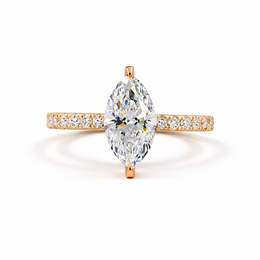 ARIA | 1.77ct & 4.04 cts Marquise Diamond Hidden Halo Engagement Ring in 14K Rose Gold - Lab Grown Diamond