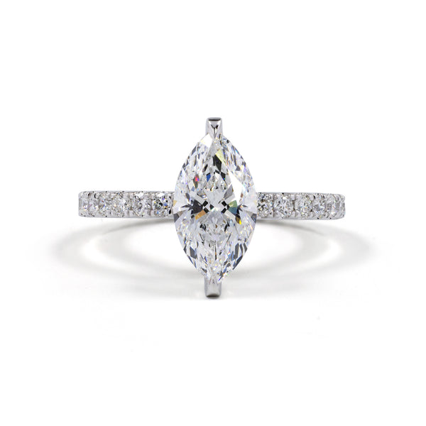 ARIA | 1.77ct & 4.04 cts Marquise Diamond Hidden Halo Engagement Ring in 14K White Gold - Lab Grown Diamond
