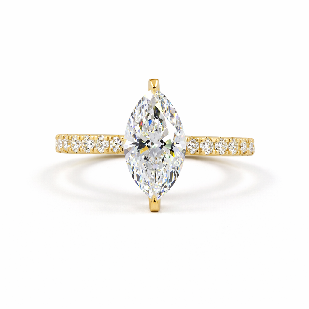 ARIA | 1.77ct & 4.04 cts Marquise Diamond Hidden Halo Engagement Ring in 14K Yellow Gold - Lab Grown Diamond