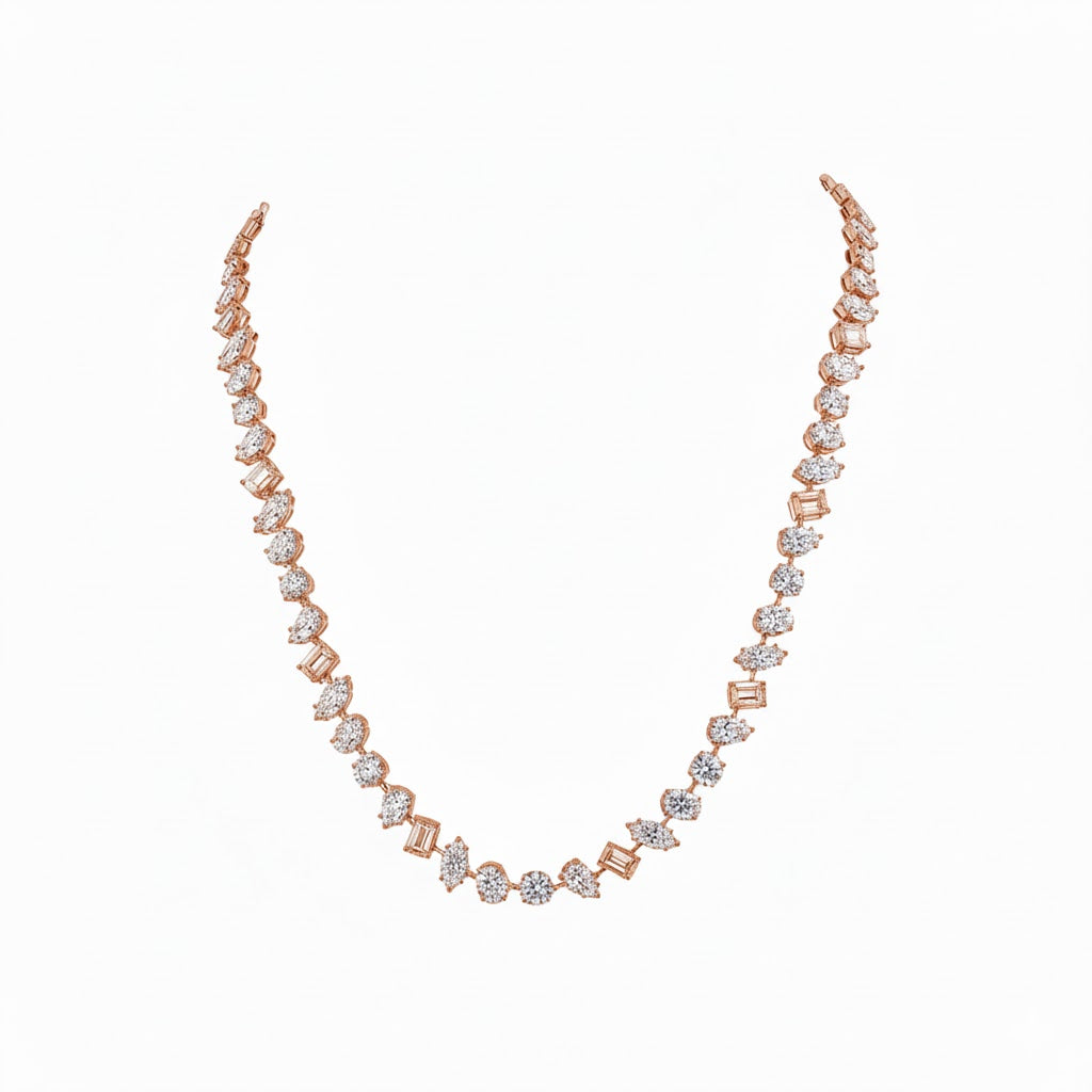 athena | 36.40 ct mixed-shape diamond tennis necklace in 14k rose gold