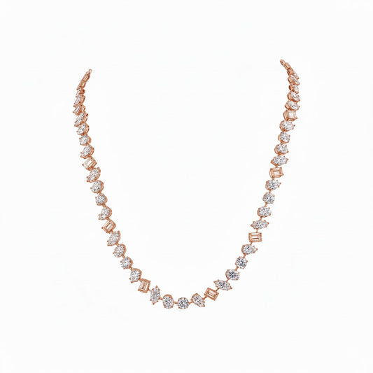 ATHENA | 36.40 Ct MIxed-Shape Diamond Tennis Necklace in 14K Rose Gold