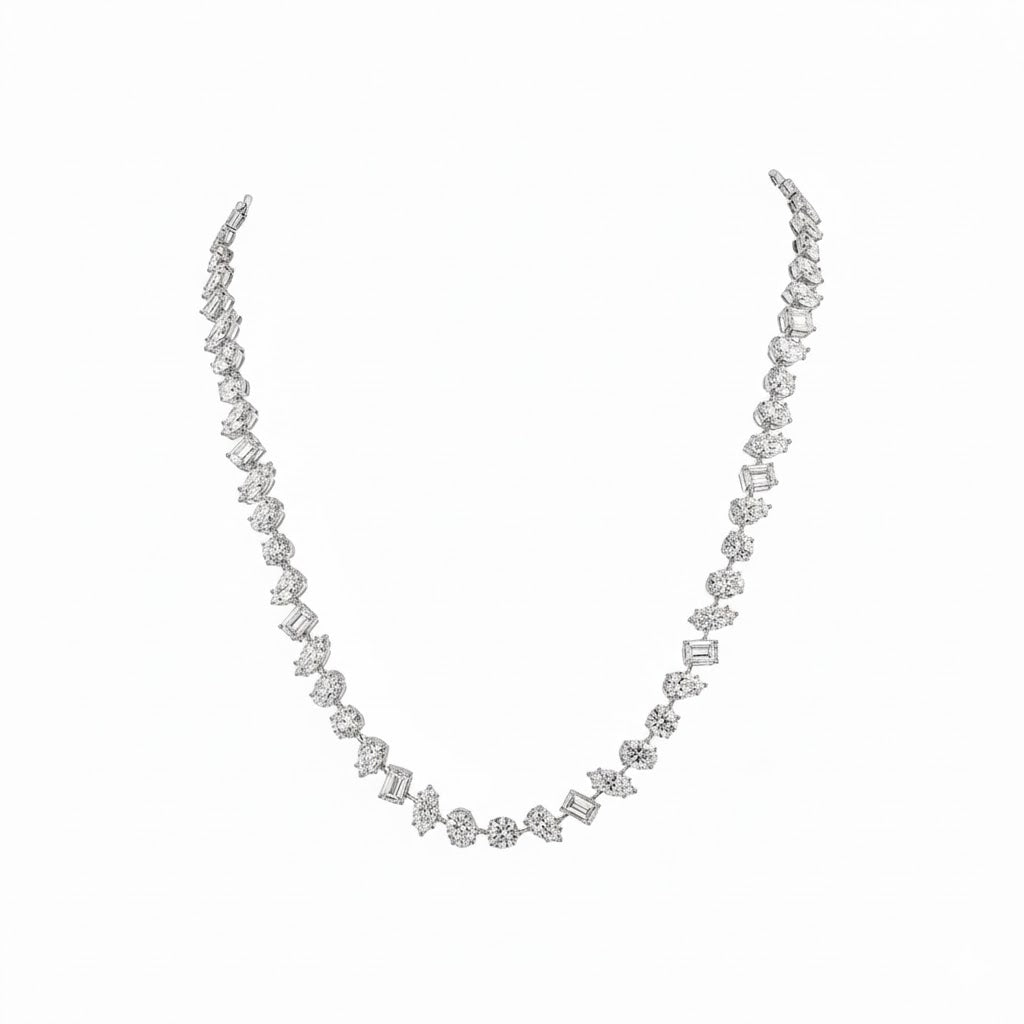ATHENA | 36.40 Ct MIxed-Shape Diamond Tennis Necklace in 14K White Gold