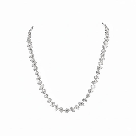ATHENA | 36.40 Ct MIxed-Shape Diamond Tennis Necklace in 14K White Gold