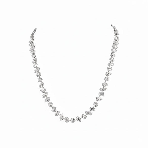 ATHENA | 36.40 Ct MIxed-Shape Diamond Tennis Necklace in 14K White Gold