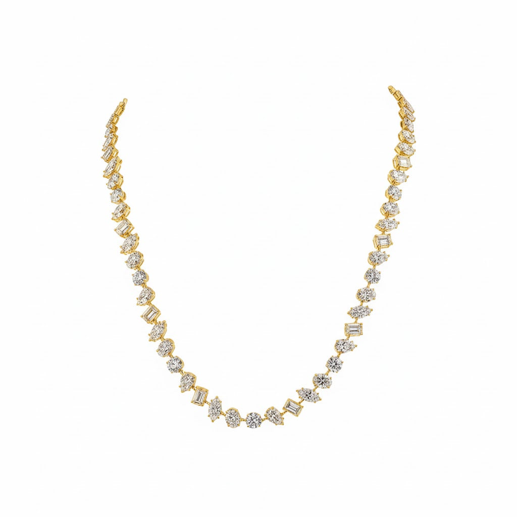athena | 36.40 ct mixed-shape diamond tennis necklace in 14k yellow gold