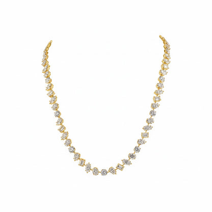 ATHENA | 36.40 Ct MIxed-Shape Diamond Tennis Necklace in 14K Yellow Gold