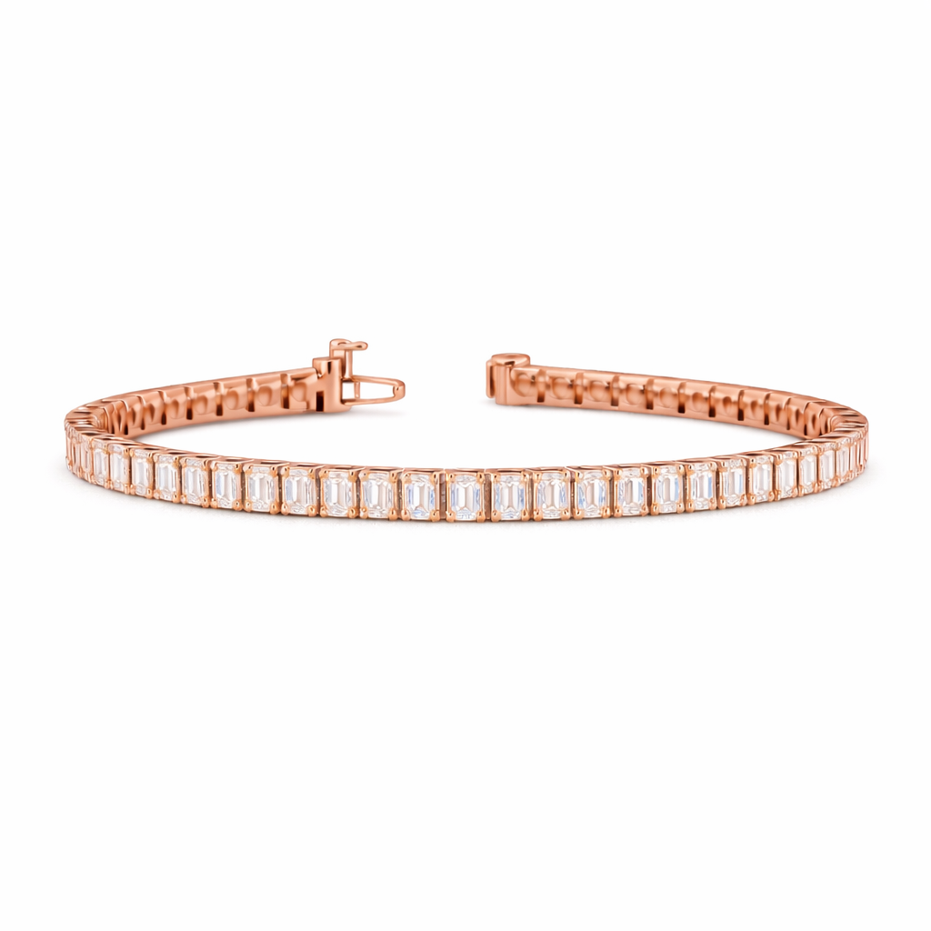 aureva | 3.88 ct  emerald diamond tennis bracelet in 14k rose gold