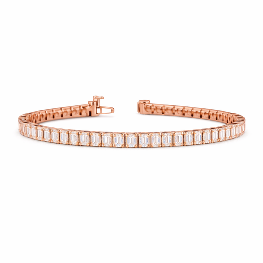 AUREVA | 3.88 Ct  Emerald Diamond Tennis Bracelet in 14K Rose Gold