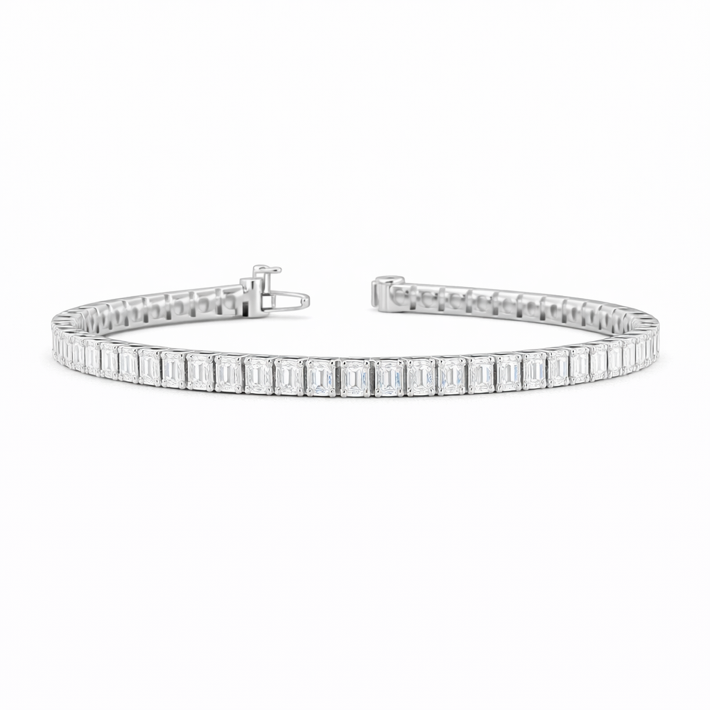 aureva | 3.88 ct  emerald diamond tennis bracelet in 14k white gold