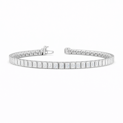 AUREVA | 3.88 Ct  Emerald Diamond Tennis Bracelet in 14K White Gold