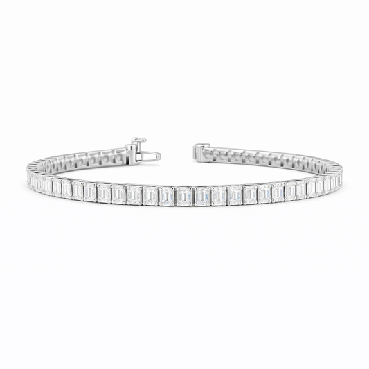 AUREVA | 3.88 Ct  Emerald Diamond Tennis Bracelet in 14K White Gold