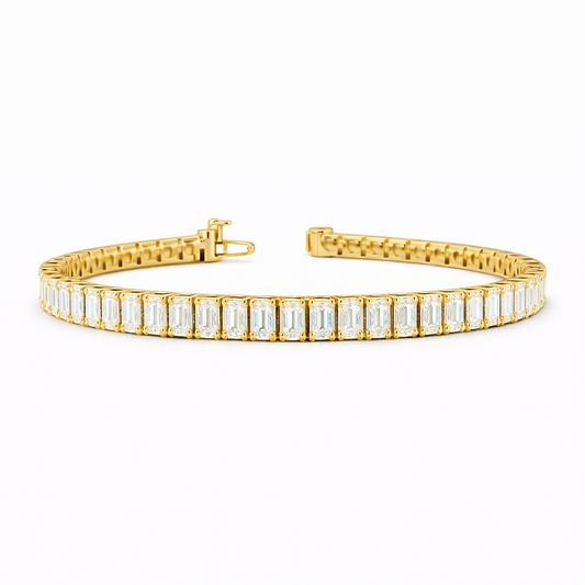 AUREVA | 3.88 Ct  Emerald Diamond Tennis Bracelet in 14K Yellow Gold
