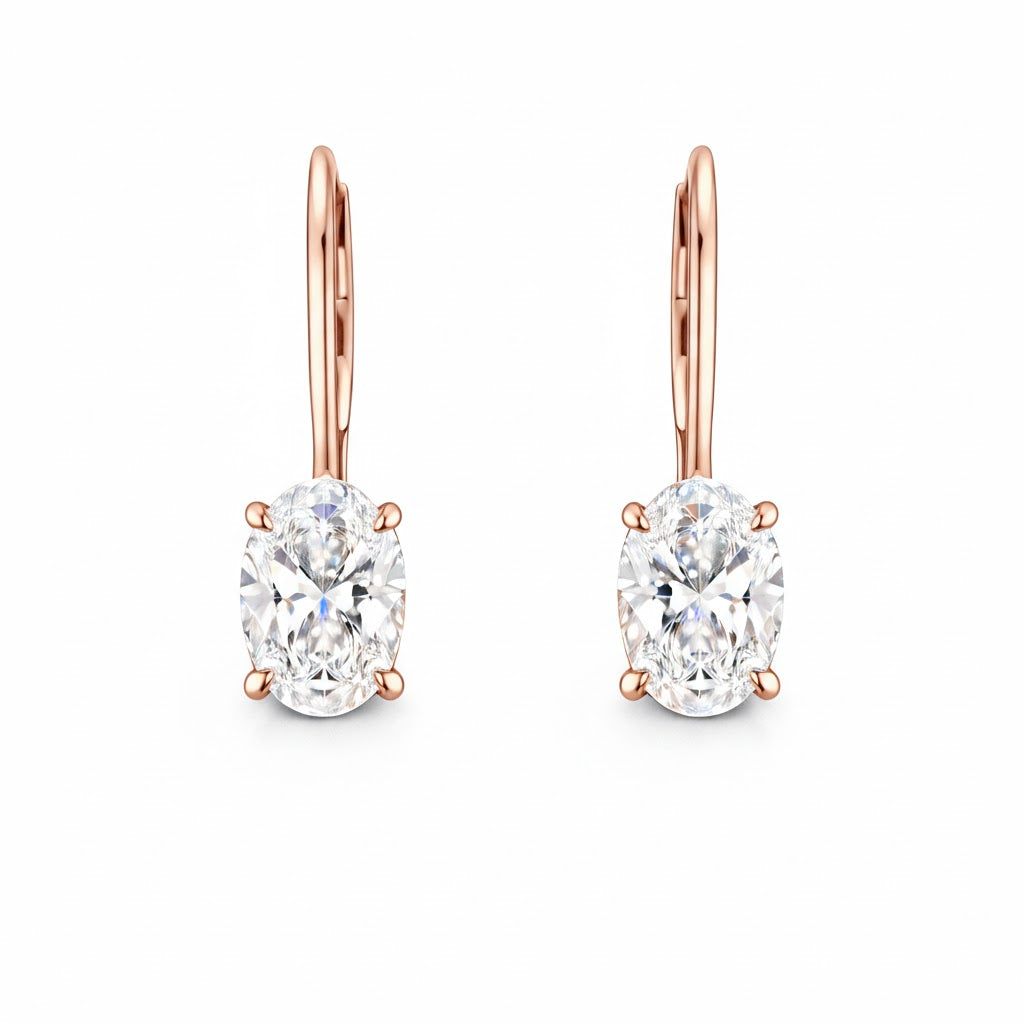 AURIA | 2.11 Ct Oval Shape Hanging Earring in 14K Rose Gold - Lab Grown Diamond