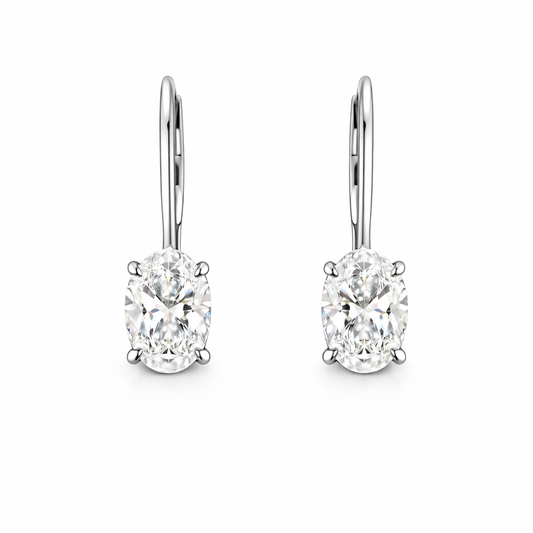 AURIA | 2.11 Ct Oval Shape Hanging Earring in 14K White Gold - Lab Grown Diamond