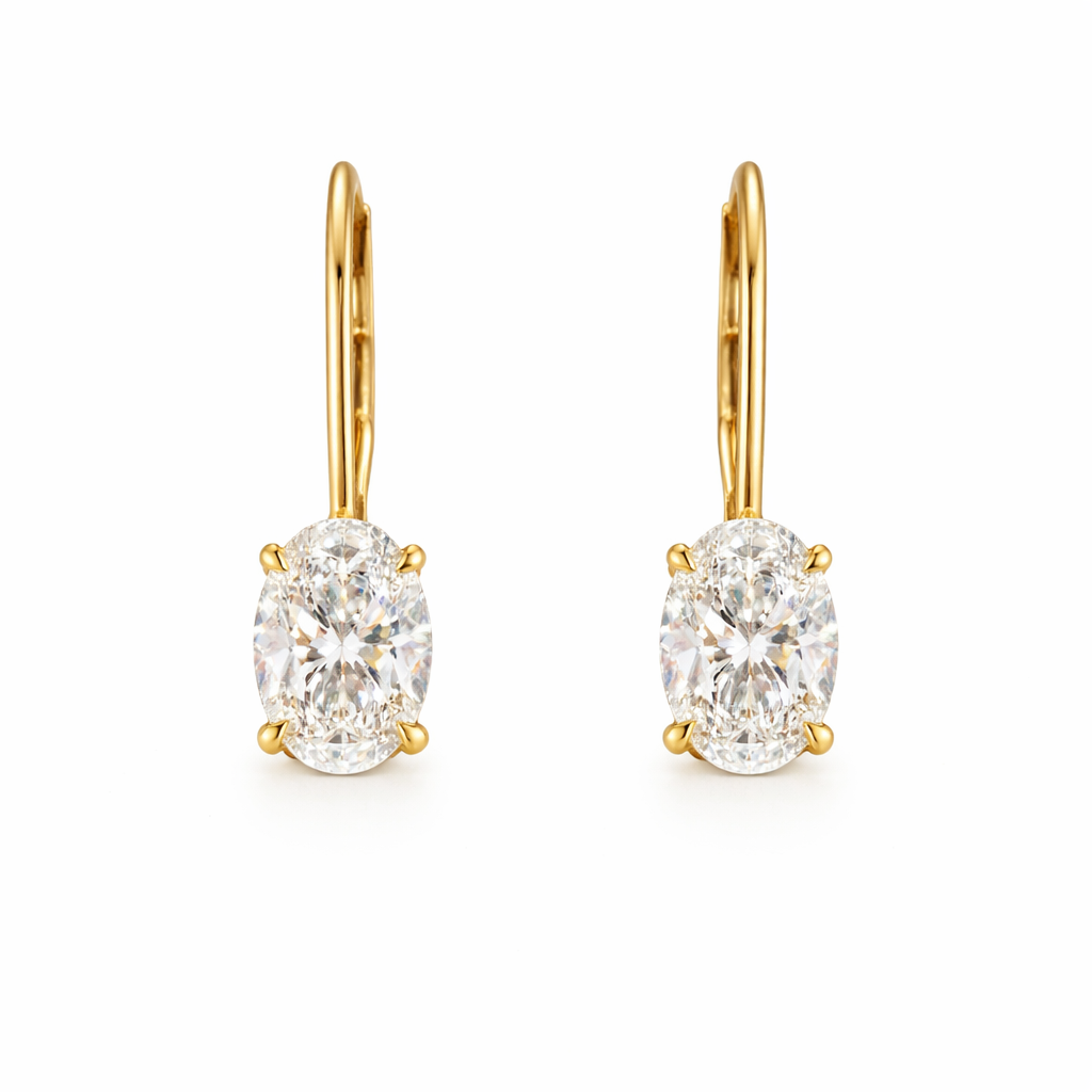 auria | 2.11 ct oval shape hanging earring in 14k yellow gold - lab grown diamond