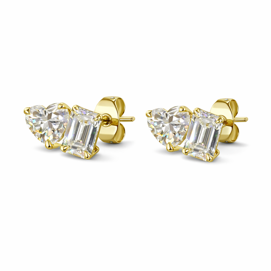 AURIELLE LOVE 1.56 Ct Heart Stud Earrings 14K Yellow Gold Diamond