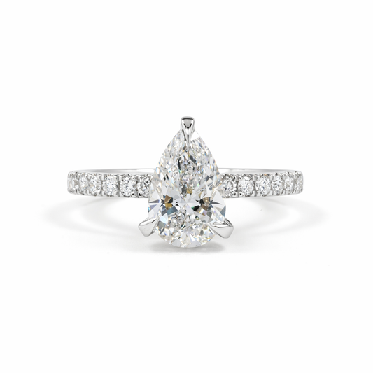 AVENELLE | 2.77ct Pear Diamond Hidden Halo Engagement Ring in 14K White Gold - Lab Grown Diamond