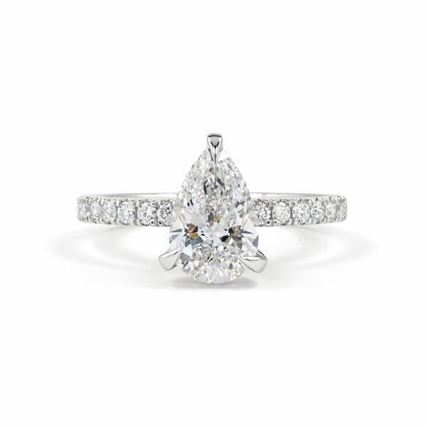 AVENELLE | 2.77ct Pear Diamond Hidden Halo Engagement Ring in 14K White Gold - Lab Grown Diamond