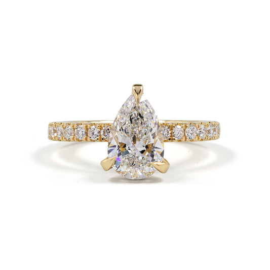 AVENELLE | 2.77ct Pear Diamond Hidden Halo Engagement Ring in 14K Yellow Gold - Lab Grown Diamond