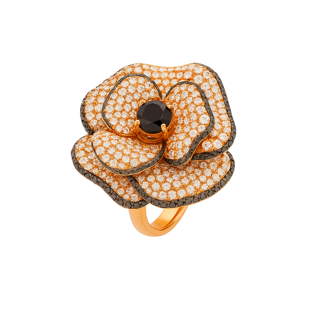 obsidian rose ring | total 6.80ct natural | 18k yellow gold