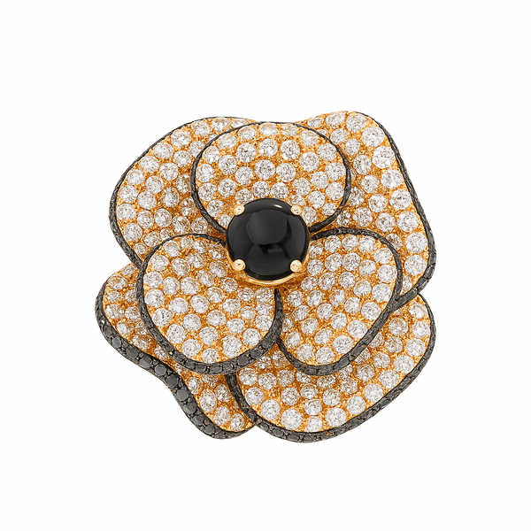 Obsidian Rose Ring | Total 6.80CT Natural | 18K Yellow Gold