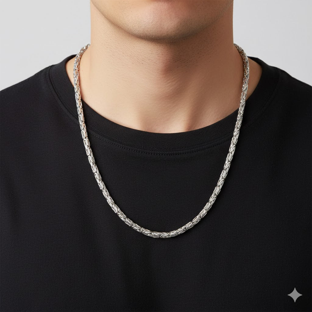 baroque | 146gm byzantine chain in 14k white gold - lab grown diamond