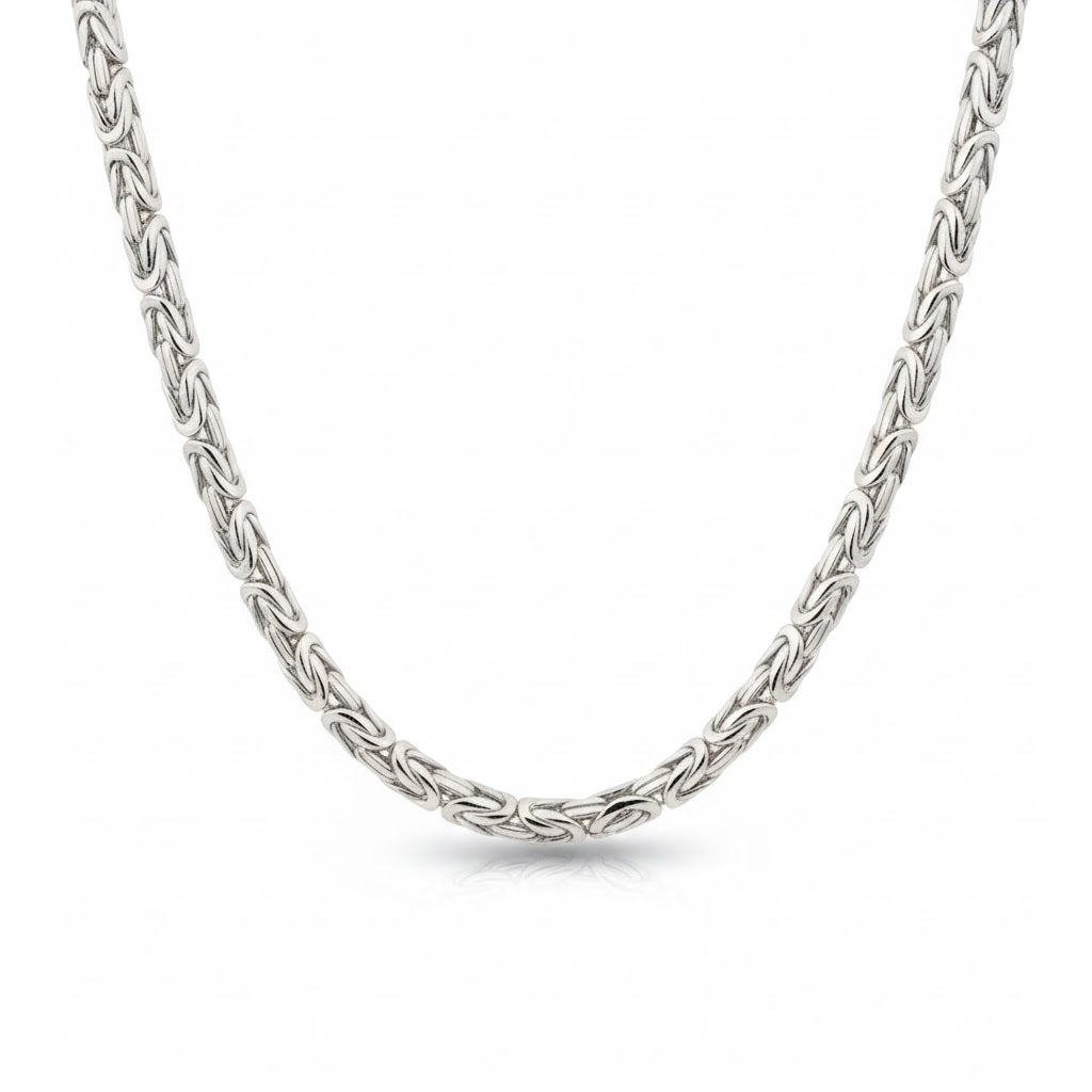 baroque | 146gm byzantine chain in 14k white gold - lab grown diamond