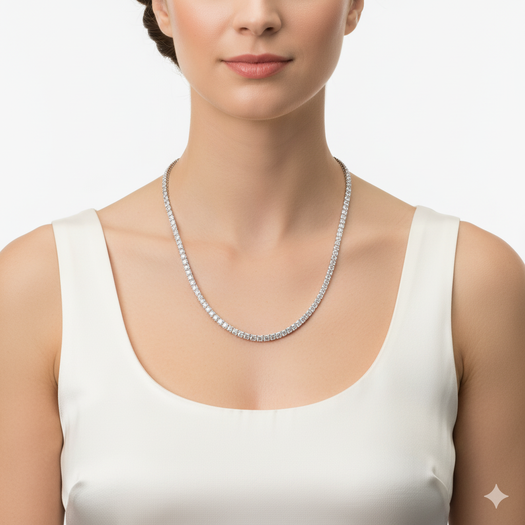 beatrice | 16.81 ct antique cushion diamond tennis necklace in 14k white gold