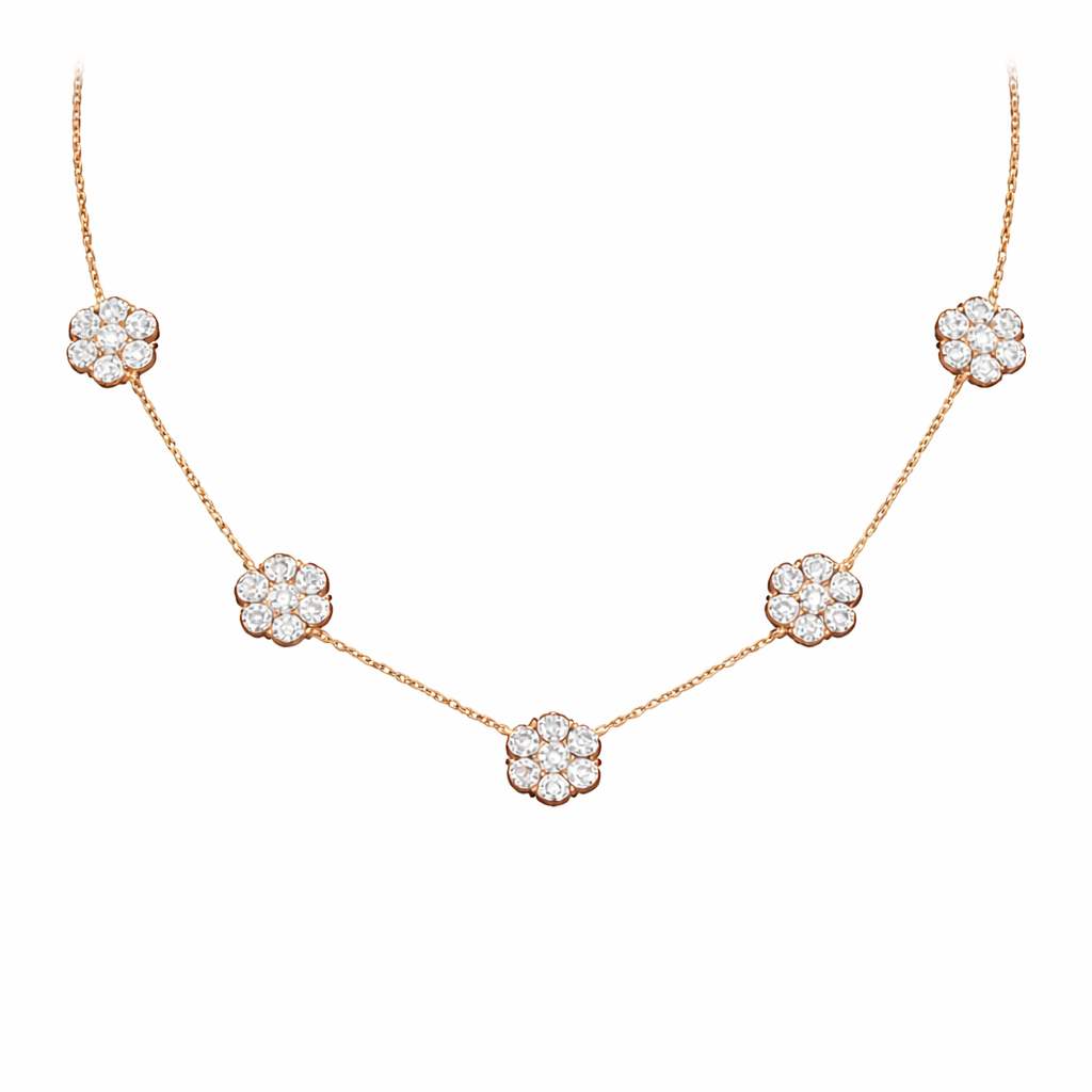 bloom | 4.98 ct round diamond station necklace in 18k rose gold