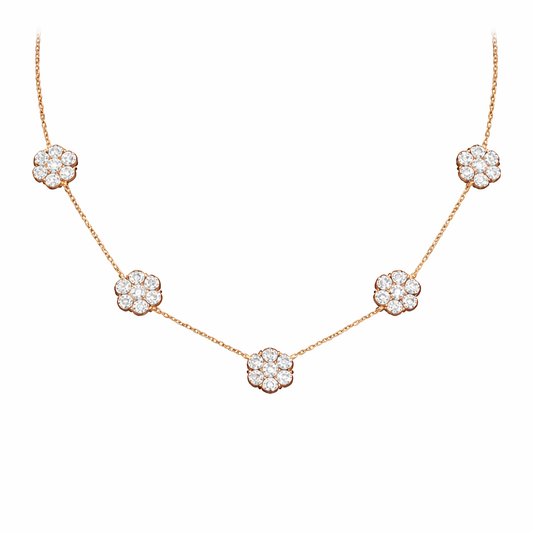 BLOOM | 4.98 Ct Round Diamond Station Necklace in 18K Rose Gold