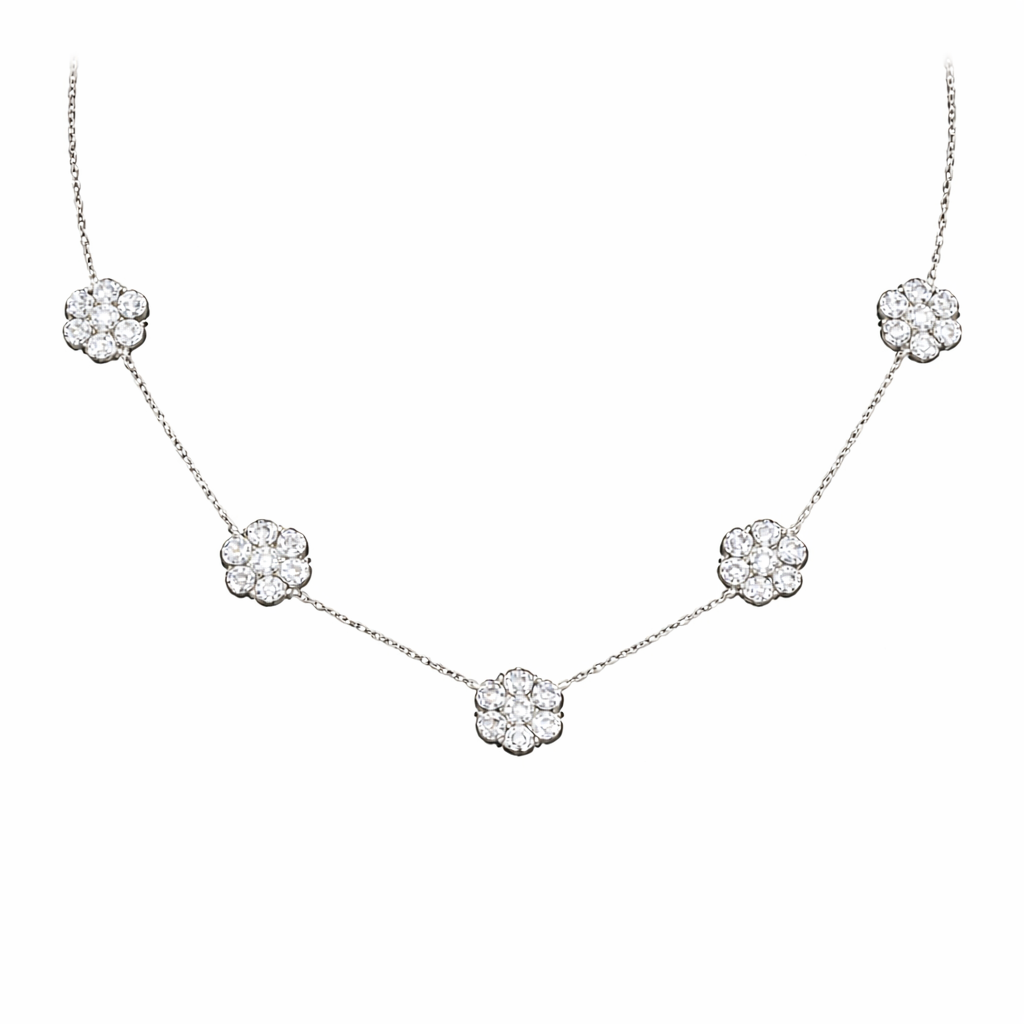 bloom | 4.98 ct round diamond station necklace in 18k white gold