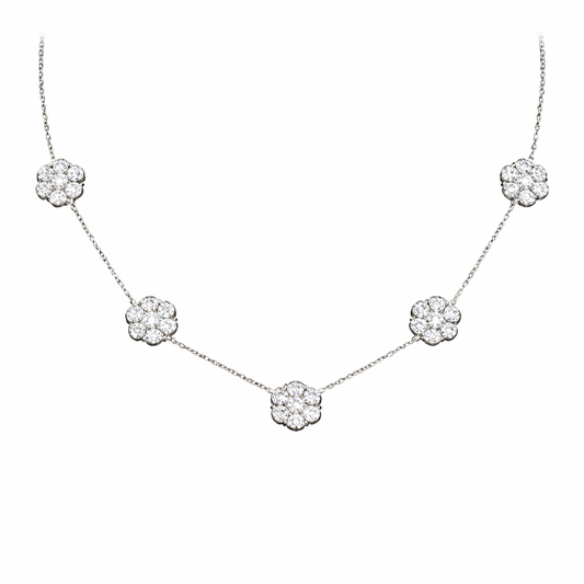 BLOOM | 4.98 Ct Round Diamond Station Necklace in 18K White Gold