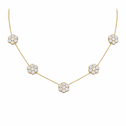 BLOOM | 4.98 Ct Round Diamond Station Necklace in 18K Yellow Gold