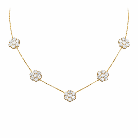 BLOOM | 4.98 Ct Round Diamond Station Necklace in 18K Yellow Gold