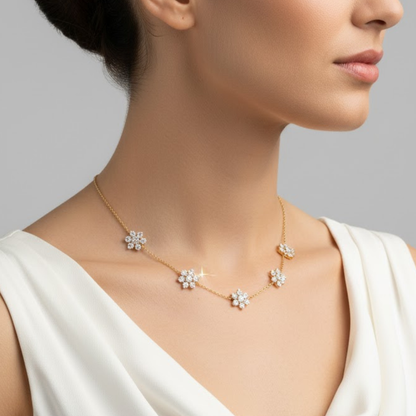 BLOOM | 4.98 Ct Round Diamond Station Necklace in 18K Yellow Gold