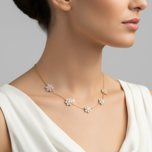 BLOOM | 4.98 Ct Round Diamond Station Necklace in 18K Yellow Gold