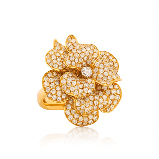 Ebon Fleur flower Ring | Total 6.04CT Natural | 18K Rose Gold