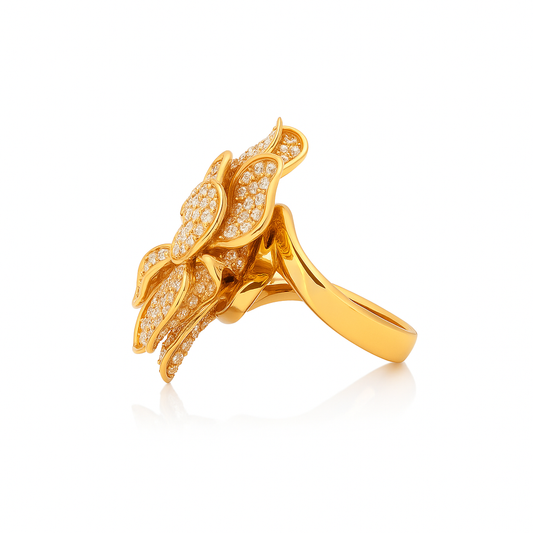 Ebon Fleur flower Ring | Total 6.04CT Natural | 18K Rose Gold