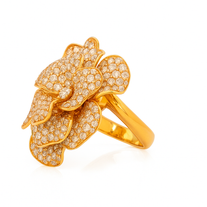 Ebon Fleur flower Ring | Total 6.04CT Natural | 18K Rose Gold