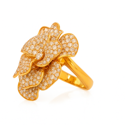 Ebon Fleur flower Ring | Total 6.04CT Natural | 18K Rose Gold
