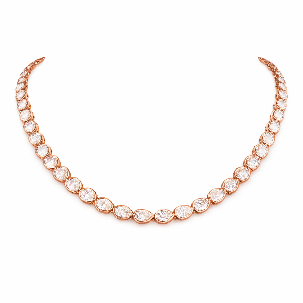 cascade | 15.39 ct pear diamond tennis necklace in 14k rose gold