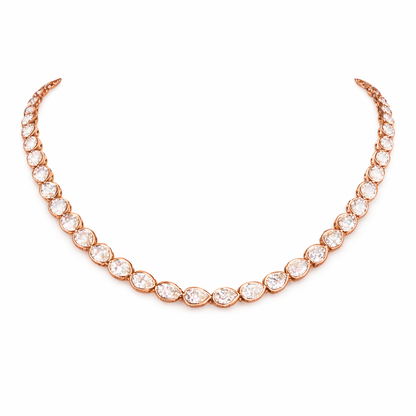 CASCADE | 15.39 Ct Pear Diamond Tennis Necklace in 14K Rose Gold
