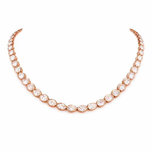 CASCADE | 15.39 Ct Pear Diamond Tennis Necklace in 14K Rose Gold