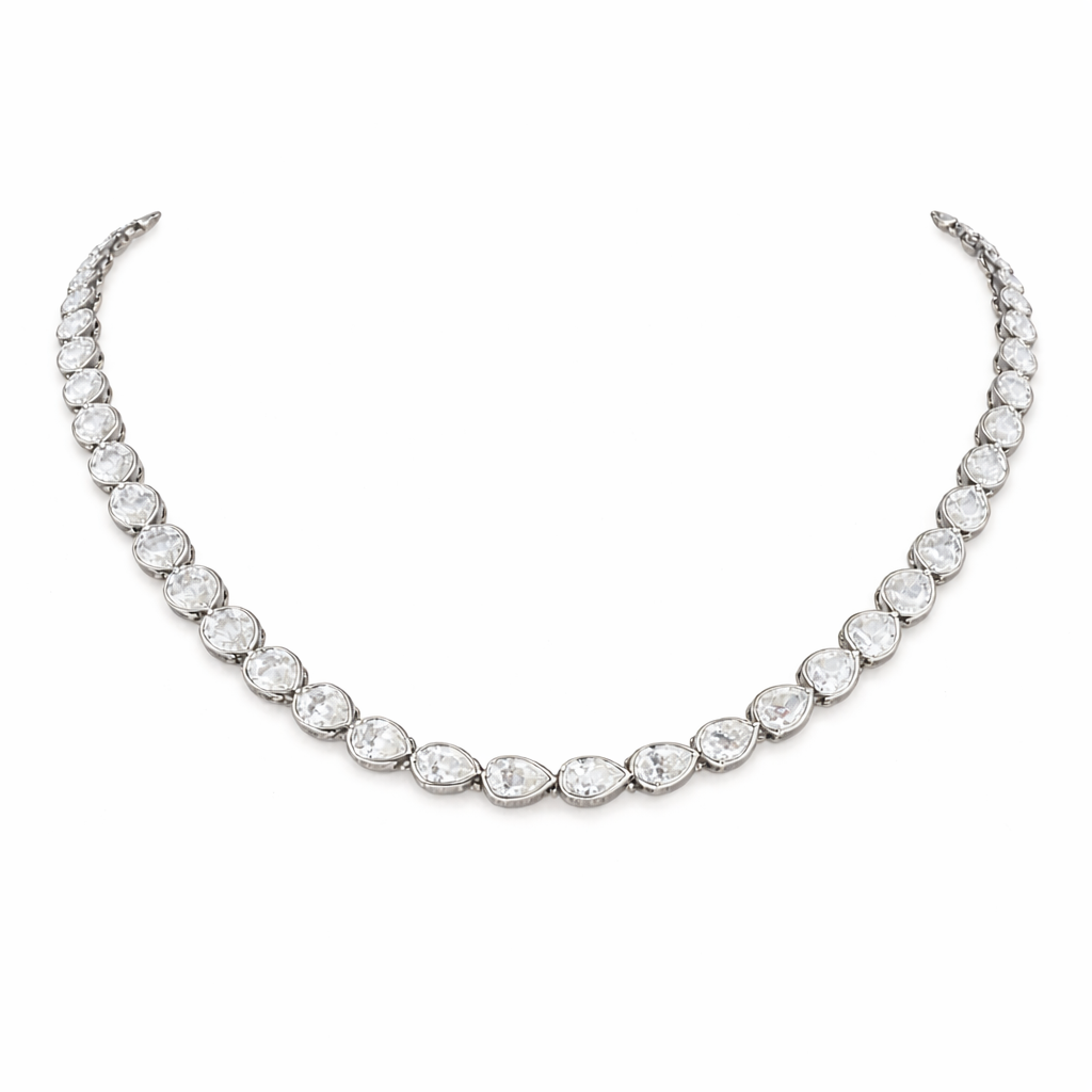 CASCADE | 15.39 Ct Pear Diamond Tennis Necklace in 14K White Gold