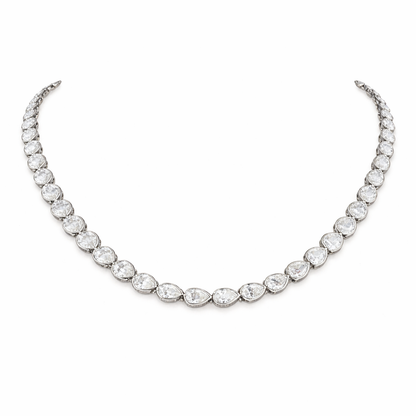 CASCADE | 15.39 Ct Pear Diamond Tennis Necklace in 14K White Gold