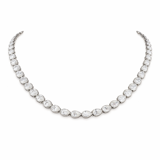 CASCADE | 15.39 Ct Pear Diamond Tennis Necklace in 14K White Gold
