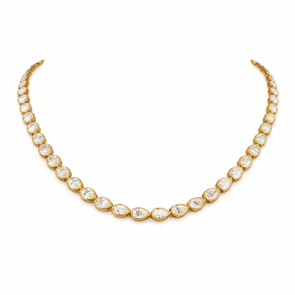 cascade | 15.39 ct pear diamond tennis necklace in 14k yellow gold