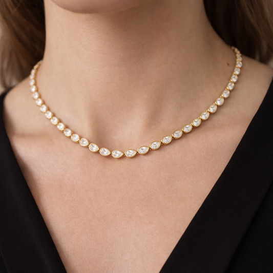 CASCADE | 15.39 Ct Pear Diamond Tennis Necklace in 14K Yellow Gold