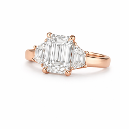 CATHERINE | 4.99ct Emerald Diamond 3-Stone Engagement Ring in| 18K White Gold - Lab Grown Diamond